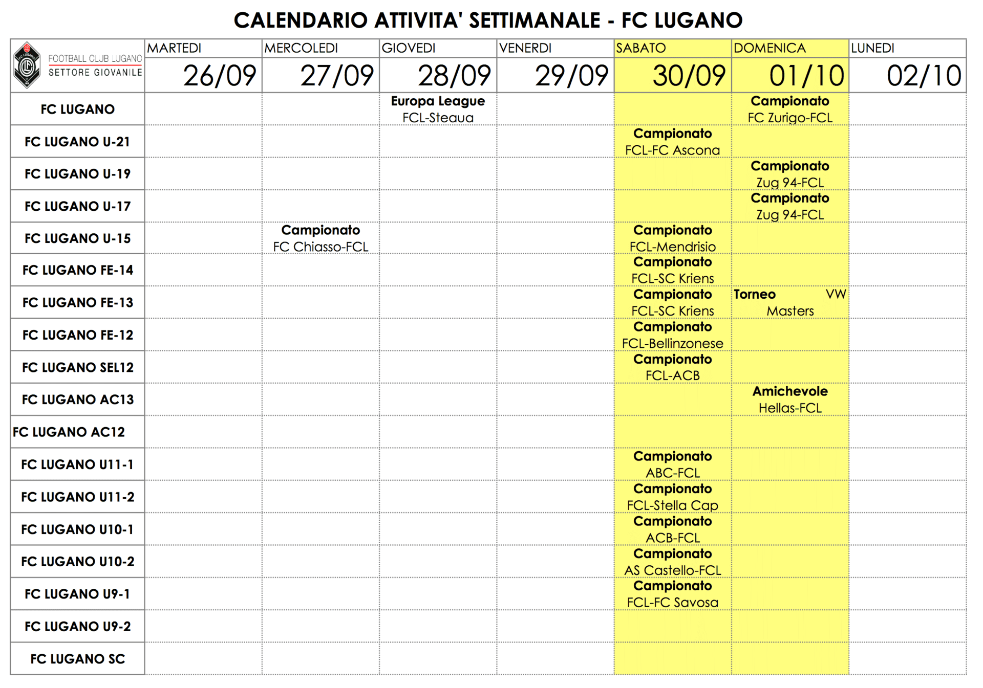 Programma Settimanale