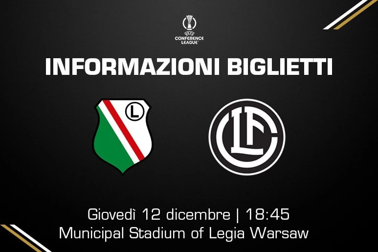 Vendita biglietti Legia Warszawa-FC Lugano