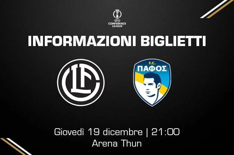 Aperta la vendita dei biglietti per FC Lugano-Pafos FC